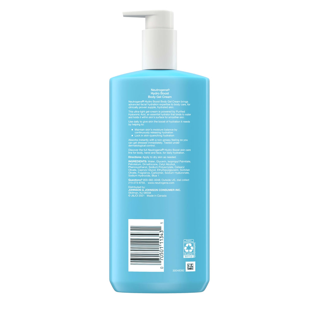 Neutrogena Hydro Boost Body Gel Cream, Hydrating Body Lotion with Hyaluronic Acid for Normal to Dry Skin