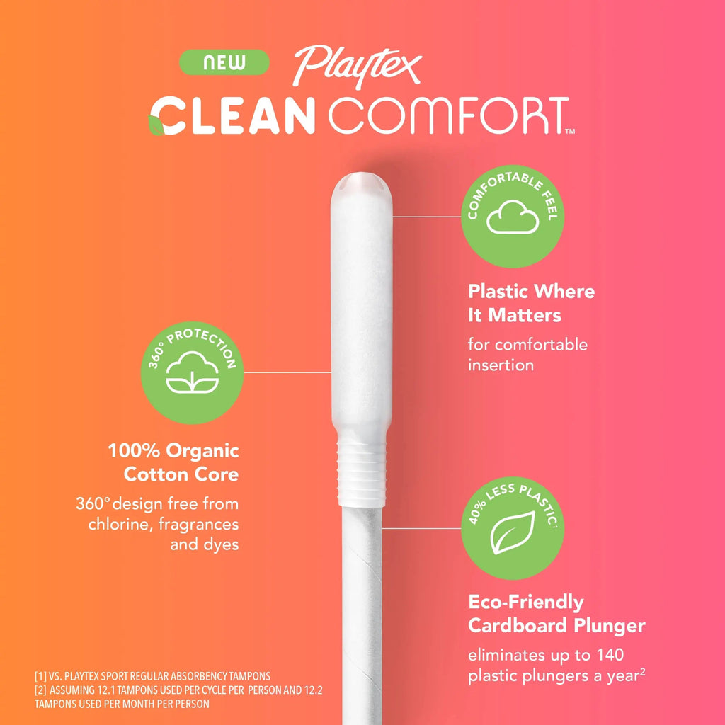 Playtex Clean Comfort Organic Cotton Tampons, Super Absorbency, Fragrance-Free, Organic Cotton PLAYTEX Au supplements