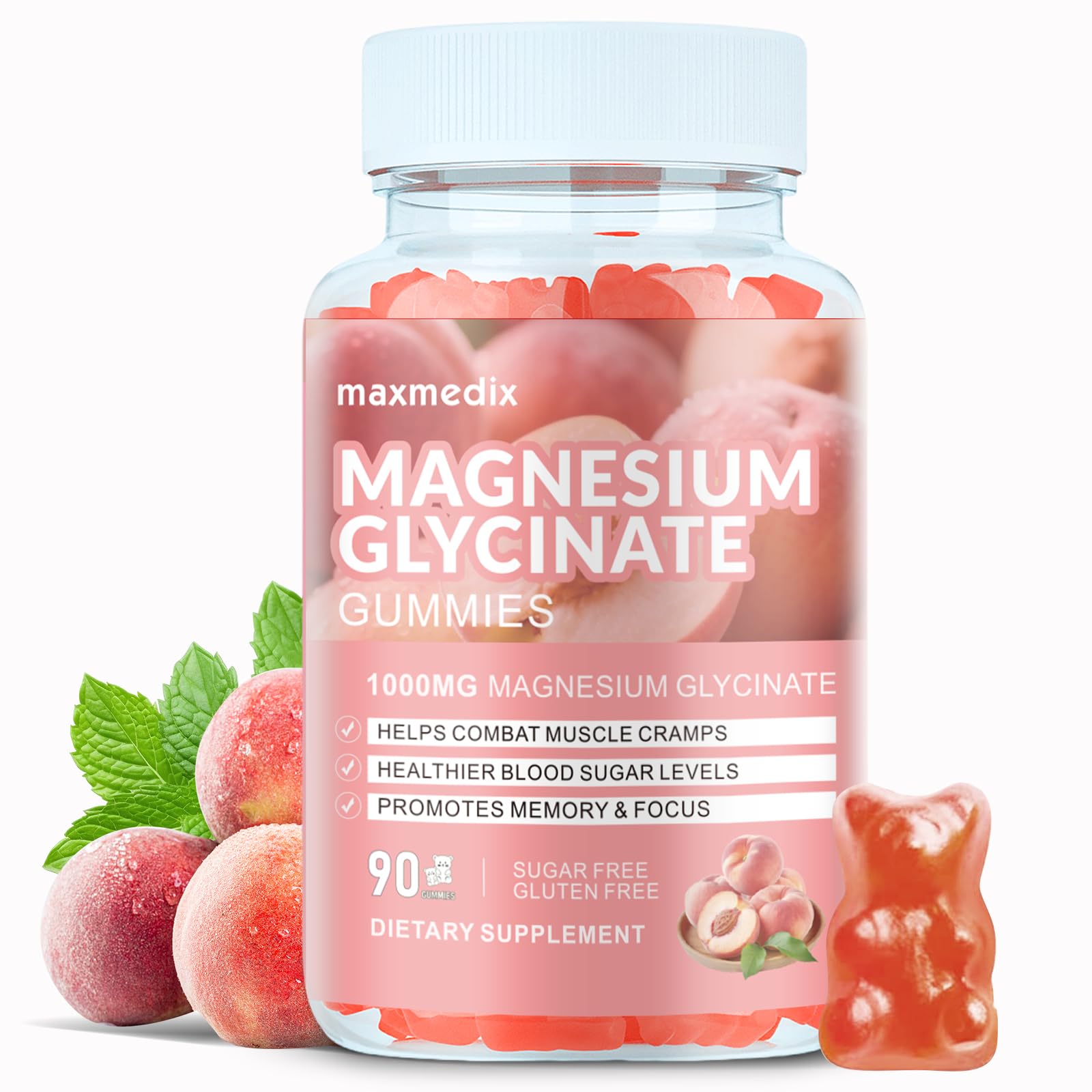 Magnesium Glycinate Gummies 1000mg, Sugar Free Magnesium Potassium Supplements Chewable for Adults with L-Threonate for Sleep
