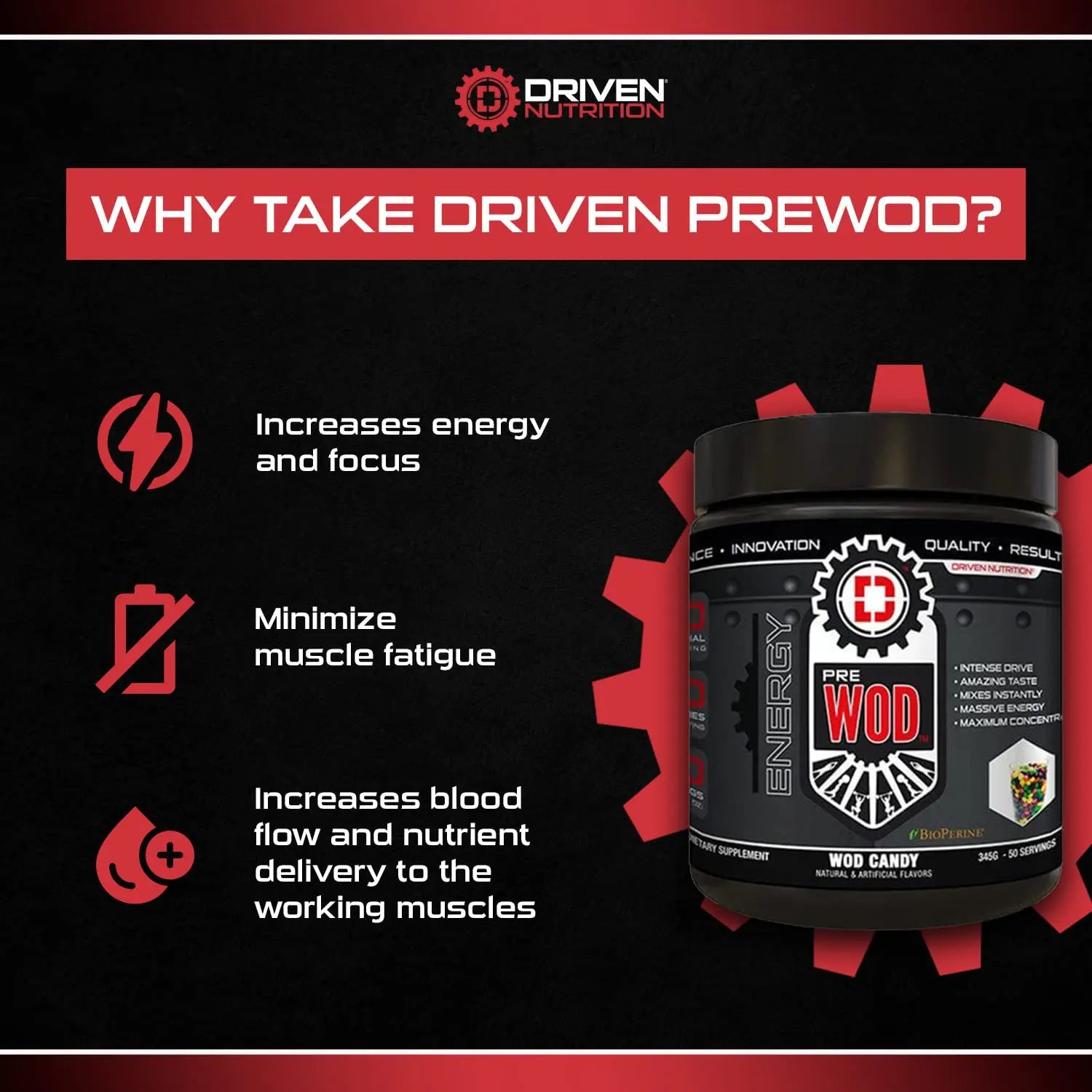 Driven PREWOD Energy Matrix, 50 Servings - Pre-Workout Supplement with Caffeine Driven Nutrition Au supplements