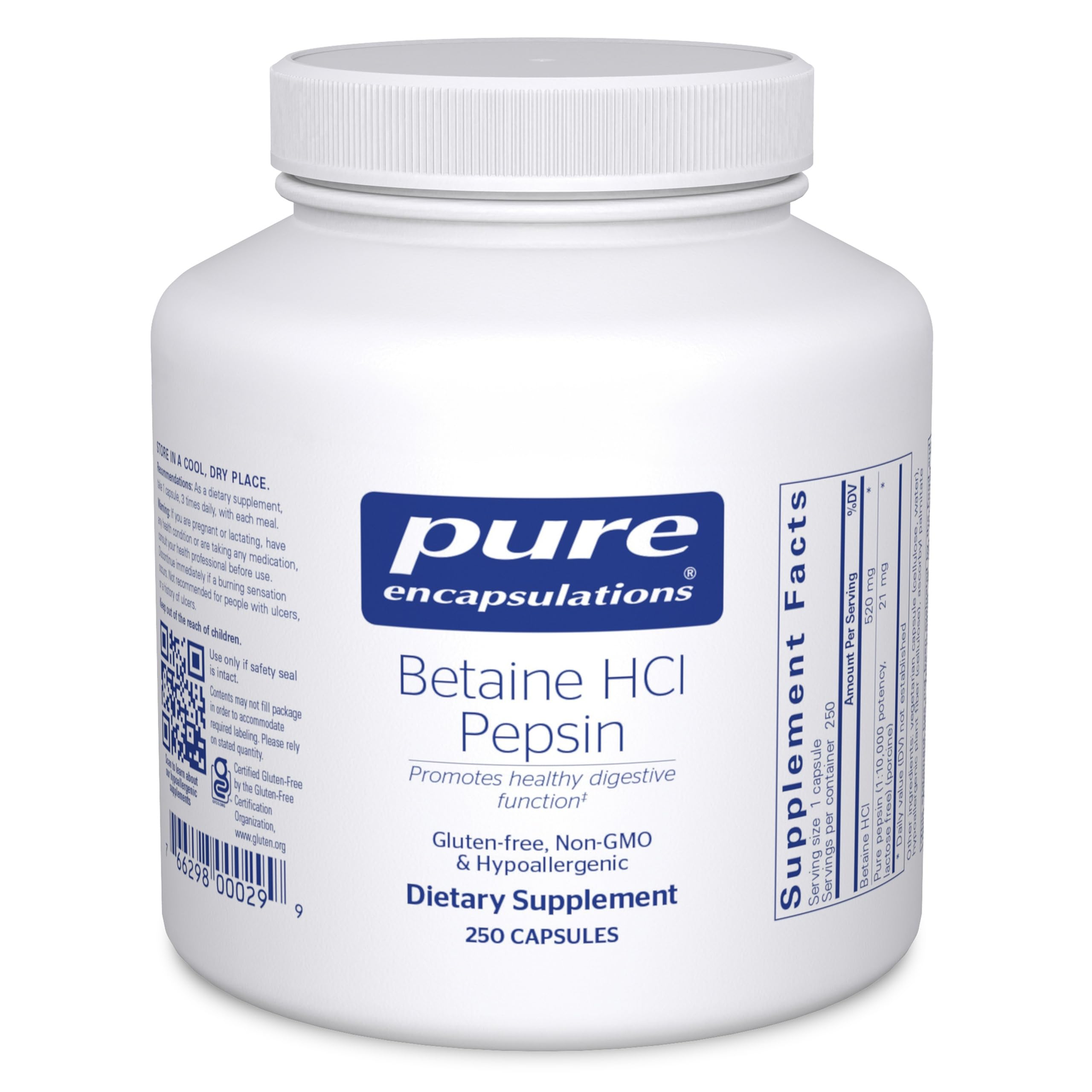 Pure Encapsulations Betaine HCl Pepsin - Digestive Enzymes Supplement for Digestion Aid & Support, Stomach Acid & Nutrient Absorption*
