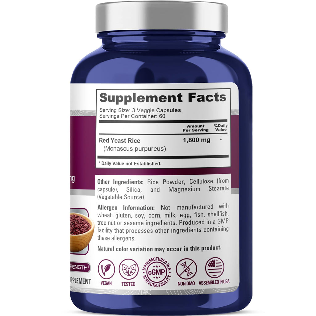 NusaPure Red Yeast Rice 1800mg 180 Veggie Capsules (Non-GMO, Vegan) NusaPure Au supplements