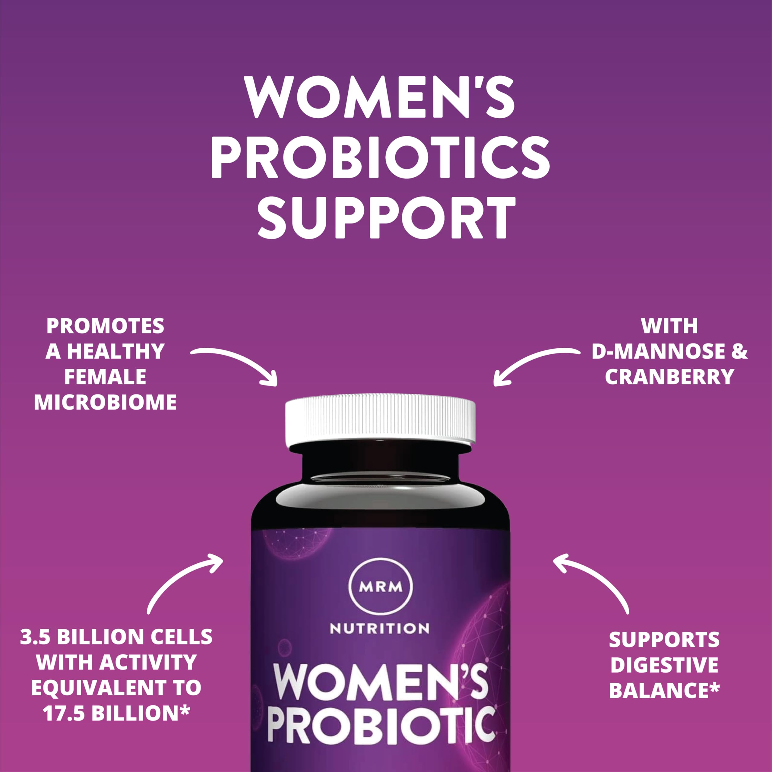 MRM Nutrition Women's Probiotics - Patented Formula Supports Urinary Tract, Vaginal, & Immune Health for Women, Prebiotic Supplement, 3.5 Billion Cells