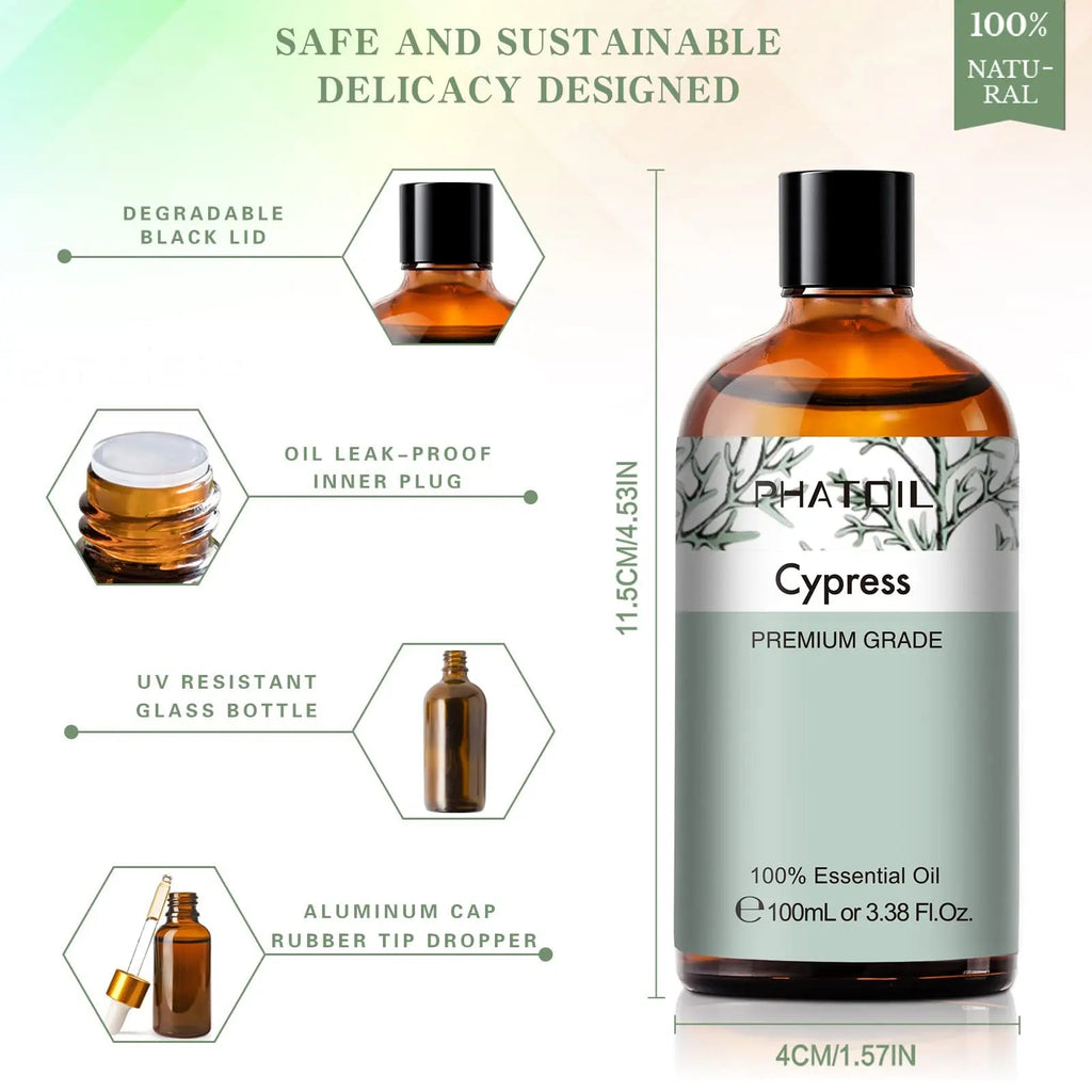 Cypress 3.38fl.oz Essential Oil, PHATOIL Aromatherapy Essential Oils for Diffuser, Humidifier PHATOIL Au supplements