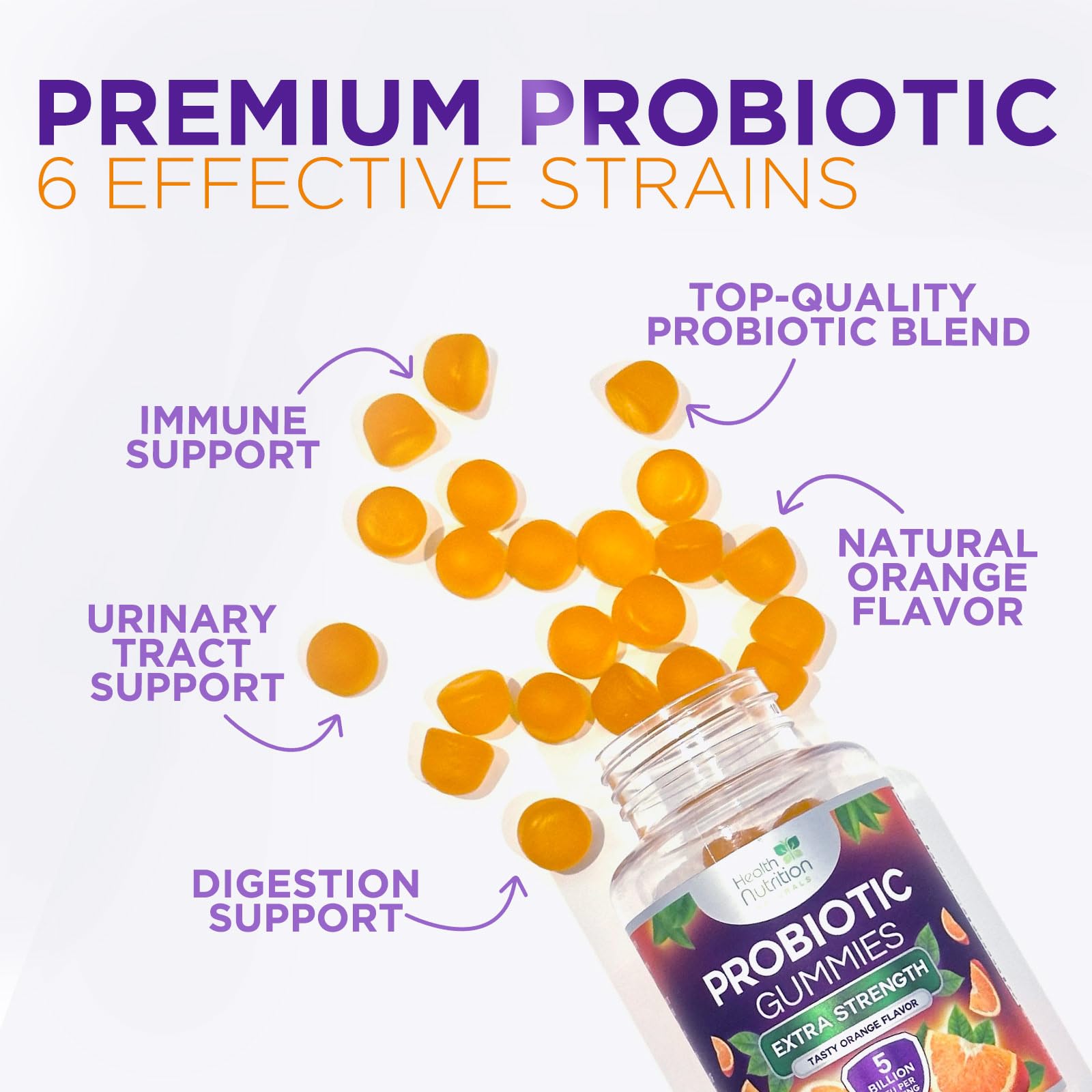 Probiotic Gummies - Advanced Multi-Strain Probiotic Formula - Gut & Digestive Health Support Gummy - Bacillus Coagulans 5 Billion CFU Per Serving, Daily Acidophilus Probiotics Supplement - 120 Gummies