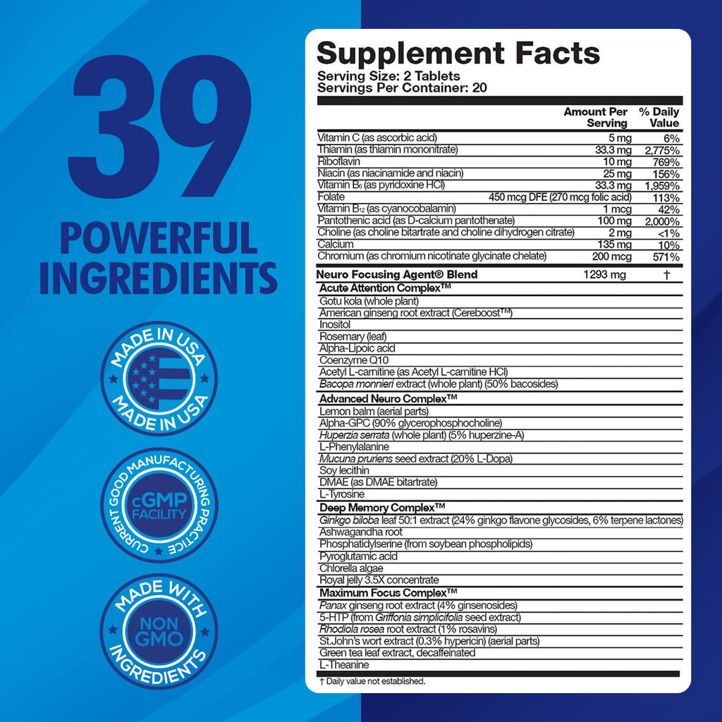 Focus Fast Brain Supplement - Improve Working Memory, Enhance Focus, Boost Cognition in as Little as 1 Hour. Caffeine/Stimulant Free Nootropic Focus Fast Au supplements