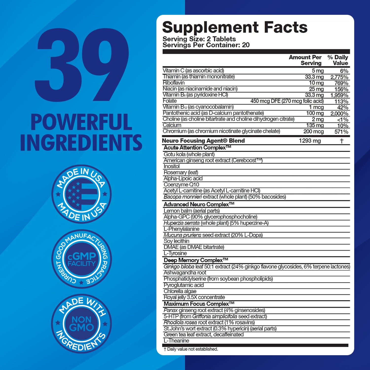 Focus Fast Brain Supplement - Improve Working Memory, Enhance Focus, Boost Cognition in as Little as 1 Hour. Caffeine/Stimulant Free Nootropic Focus Fast Au supplements