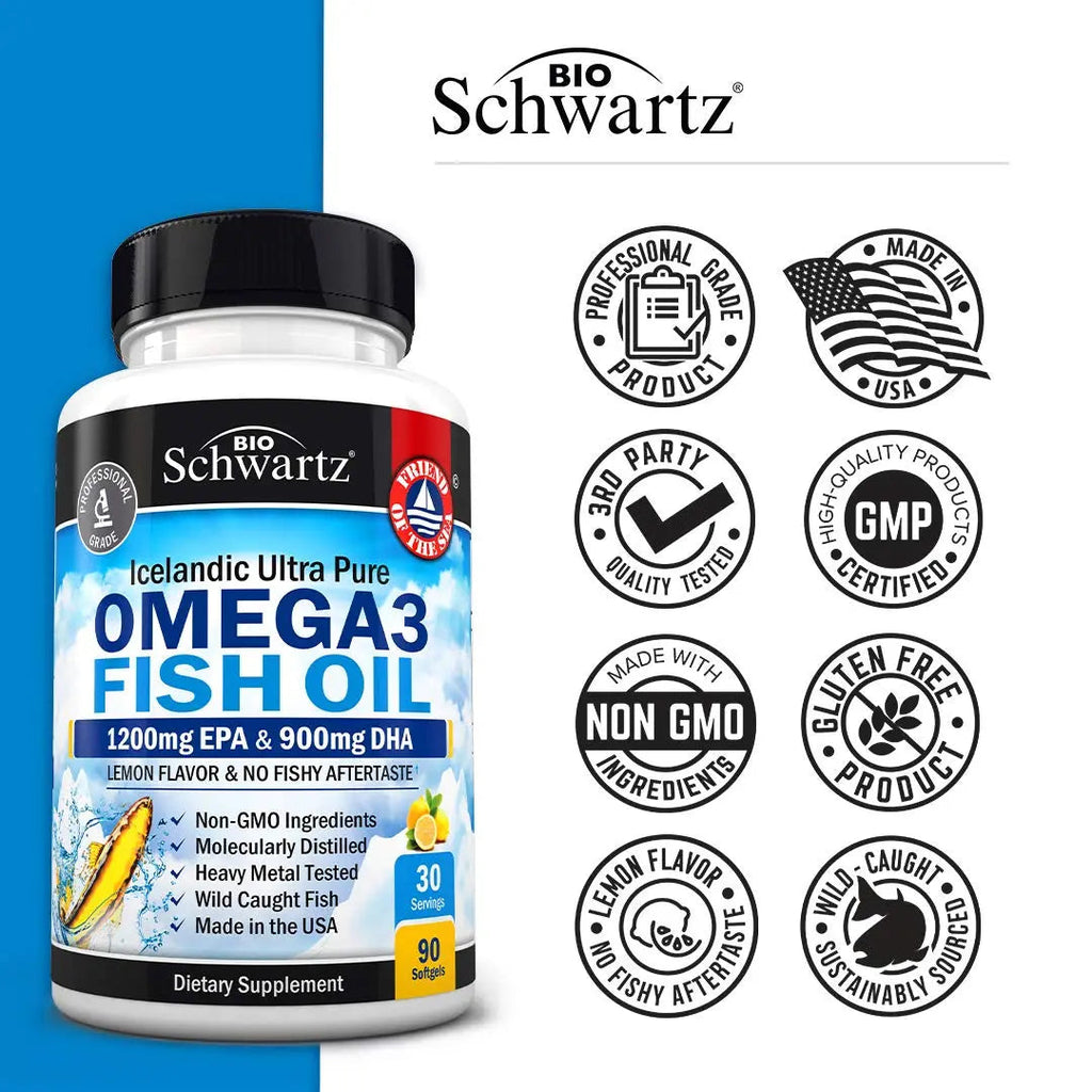 Omega 3 Fish Oil Supplement - 1200mg EPA and 900mg DHA Fatty Acid Per Serving BioSchwartz Au supplements