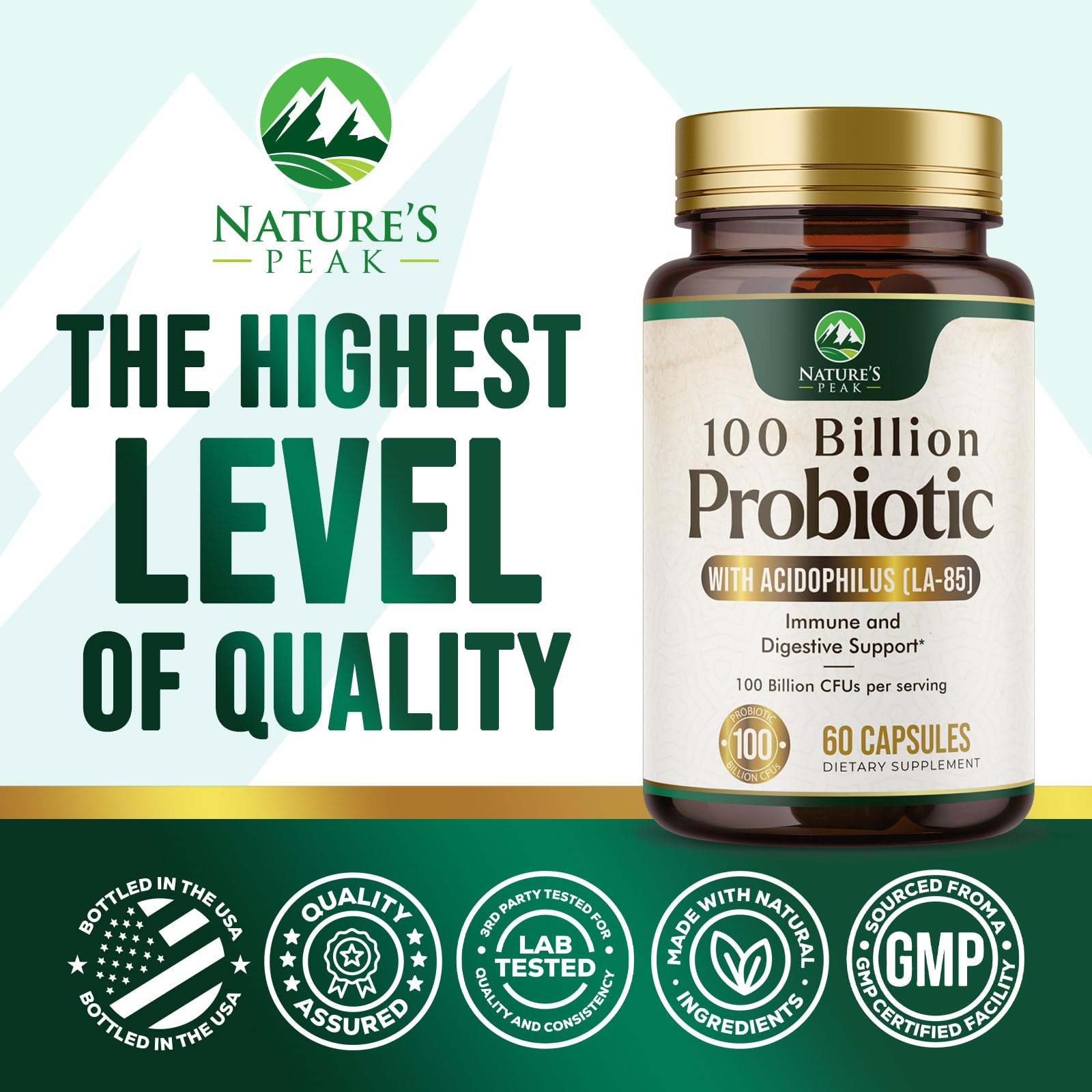 Probiotics 100 Billion CFU Per Serving - 16 Premium Probiotic Strains Prebiotics - Immune Support, Gut Health, Occasional Constipation, Gas & Bloating, Probiotics Supplement, USA Bottled, 60 Capsules Nature's Peak Au supplements