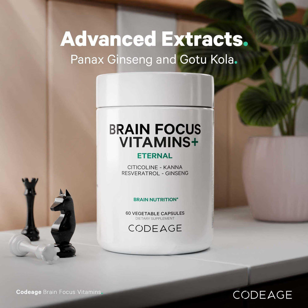 Codeage Brain Focus Vitamins+ Nootropic Supplement with Citicoline as Cognizin, Panax Ginseng, Resveratrol, Gotu Kola, Vitamin B12 Methylcobalamin - Liposomal Delivery - Non-GMO - 60 Capsules Codeage Au supplements