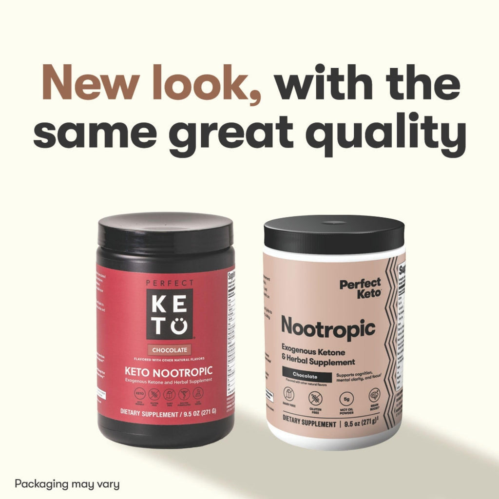 Perfect Keto Nootropic Brain Support, Caffeine Free Focus and Energy Supplement with Alpha Lipoic Acid, L Theanine, Ginkgo Biloba, Alpha GPC, MCT's, Collagen, Ketones, Chocolate Drink Mix, 15 Servings Perfect Keto Au supplements