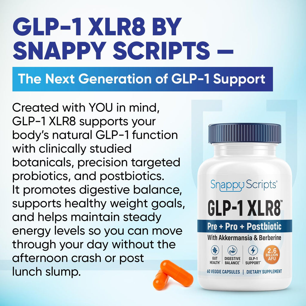 GLP-1 XLR8 Supplement for Weight Loss, Digestion, Constipation, Bloating Relief with Akkermansia 2.6 Billion AFU Live Prebiotic Probiotic Postbiotic Gut Health + Berberine for Women Men 360 Capsules Snappy Scripts Au supplements