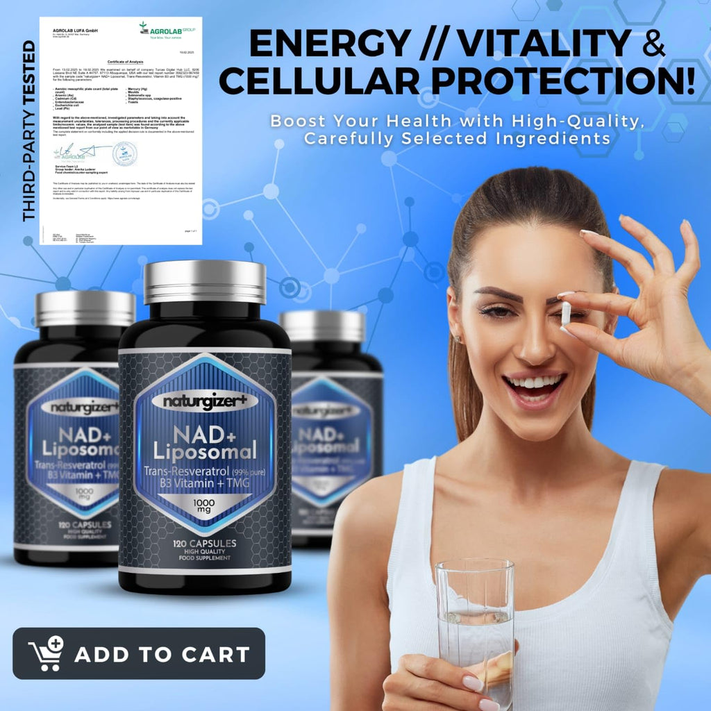 naturgizer+ Liposomal NAD+ Supplement with Resveratrol, TMG & Vitamin B3 | 4-in-1 Healthy Aging & Cellular Energy Support | High Absorption NAD Plus for Men & Women Over 40 | 120 Capsules naturgizer+ Au supplements