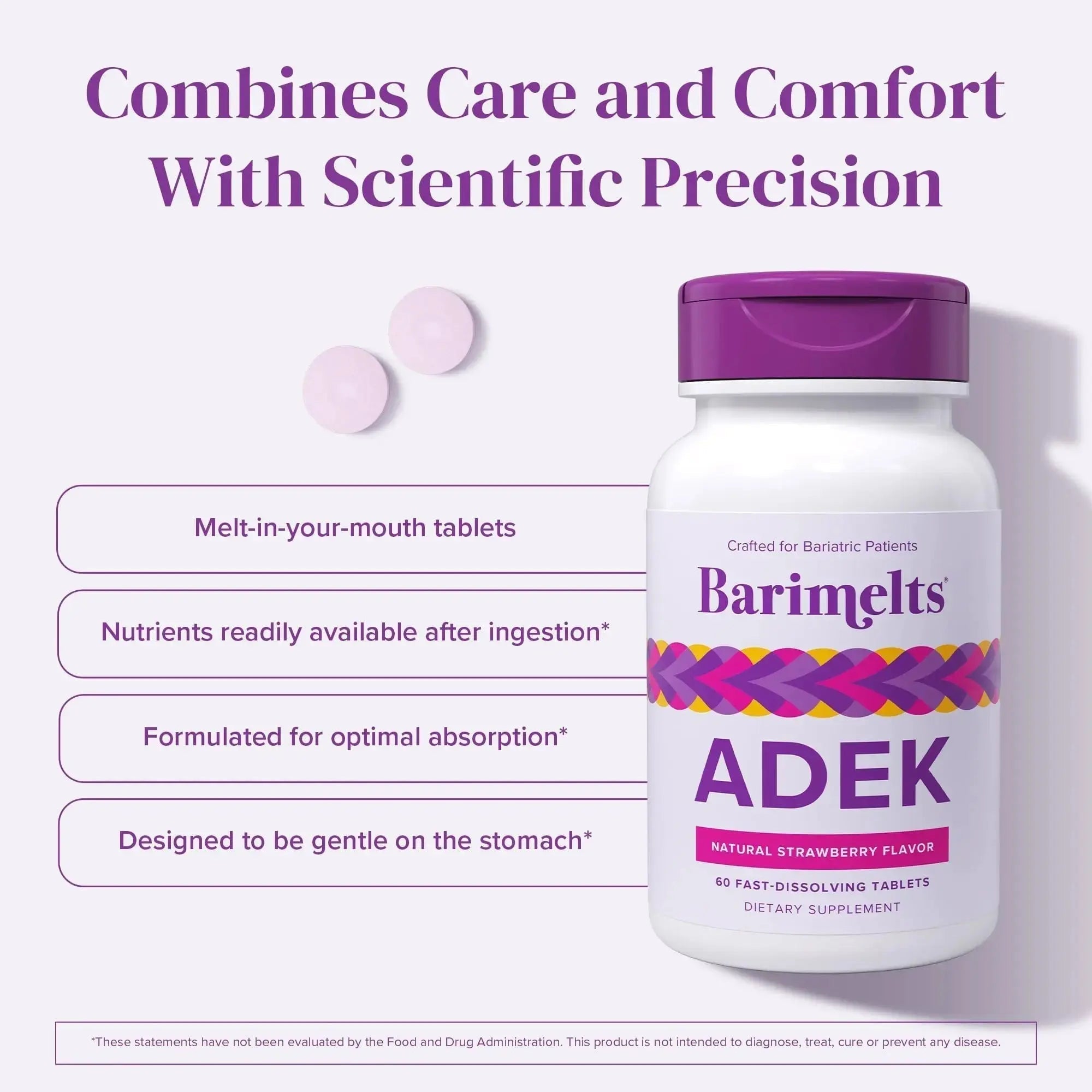 Barimelts ADEK - 60 Fast-Dissolving Tablets (2-Month Supply) - Sugar-Free Bariatric Vitamins for Women Including Vitamin A, Vitamin D, Vitamin E BariMelts Au supplements