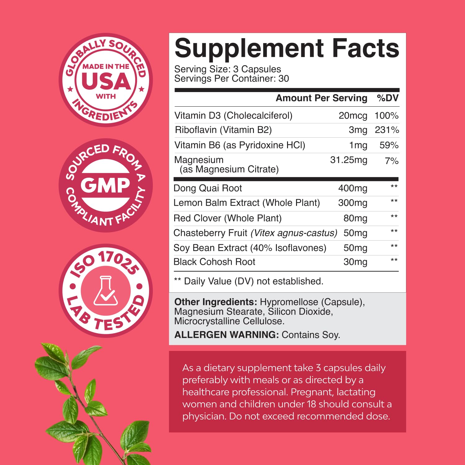 Complete Herbal Menopause Supplement for Women - Multibenefit Menopause Ease Hormone Balance for Women for Night Sweats Mood and More with Dong Quai Vitex Chaste Berry and Black Cohosh - 90 Count Natures Craft Au supplements