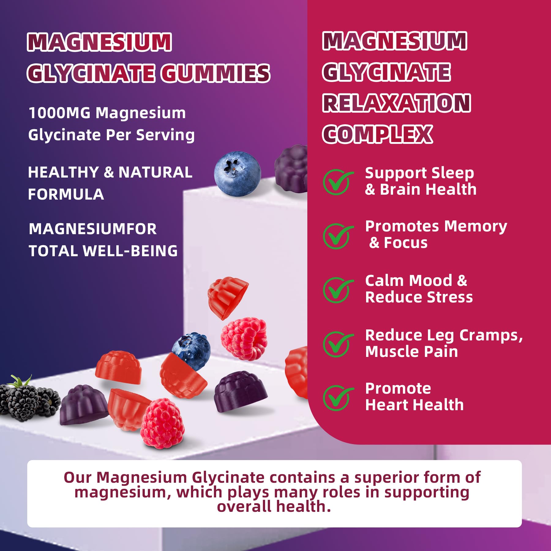 120 CT Magnesium Glycinate Gummies 1000 mg for Women and Men, Magnesium Malate & Taurate Supplements for Sleep, Body Support and Relaxation, Sugar Free