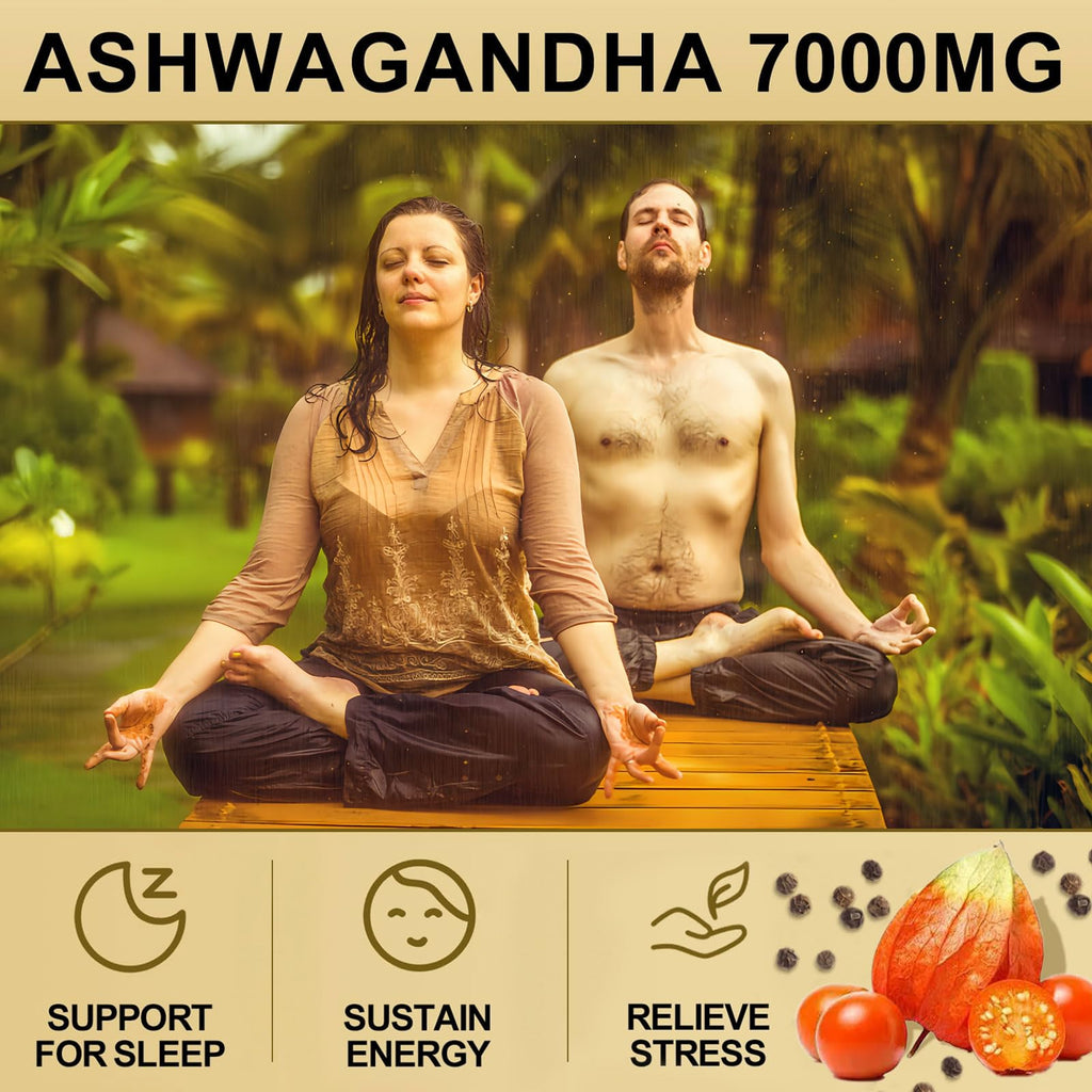 7000mg Ashwagandha Supplements Powder (20:1 Root Extract), 120 Organic Ashwagandha Capsules for Women & Men, Black Pepper & BioPerine for Absorption, Non GMO, Third-Party Tested, Gluten Free SoundHealth Au supplements