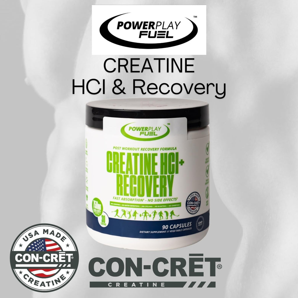 CREATINE HCl + Recovery Capsules for Men and Women, Muscle & Brain Health, Cognitive Function, Immune Support - 90 Vegetable Capsules POWER PLAY FUEL Au supplements