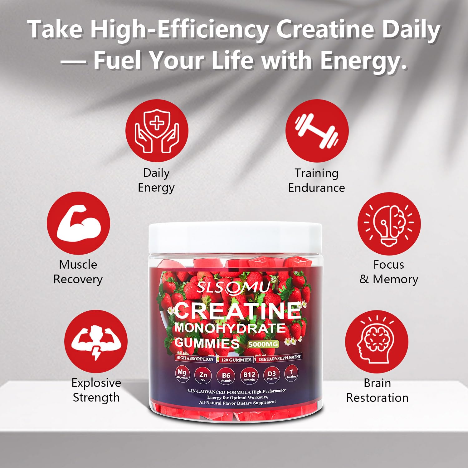 Slsomu Creatine Gummies for Women, 5000mg Pre-Workout Muscle Strength & Energy Support, 0 Sugar Creatine Gummy with L-Taurine, Zinc