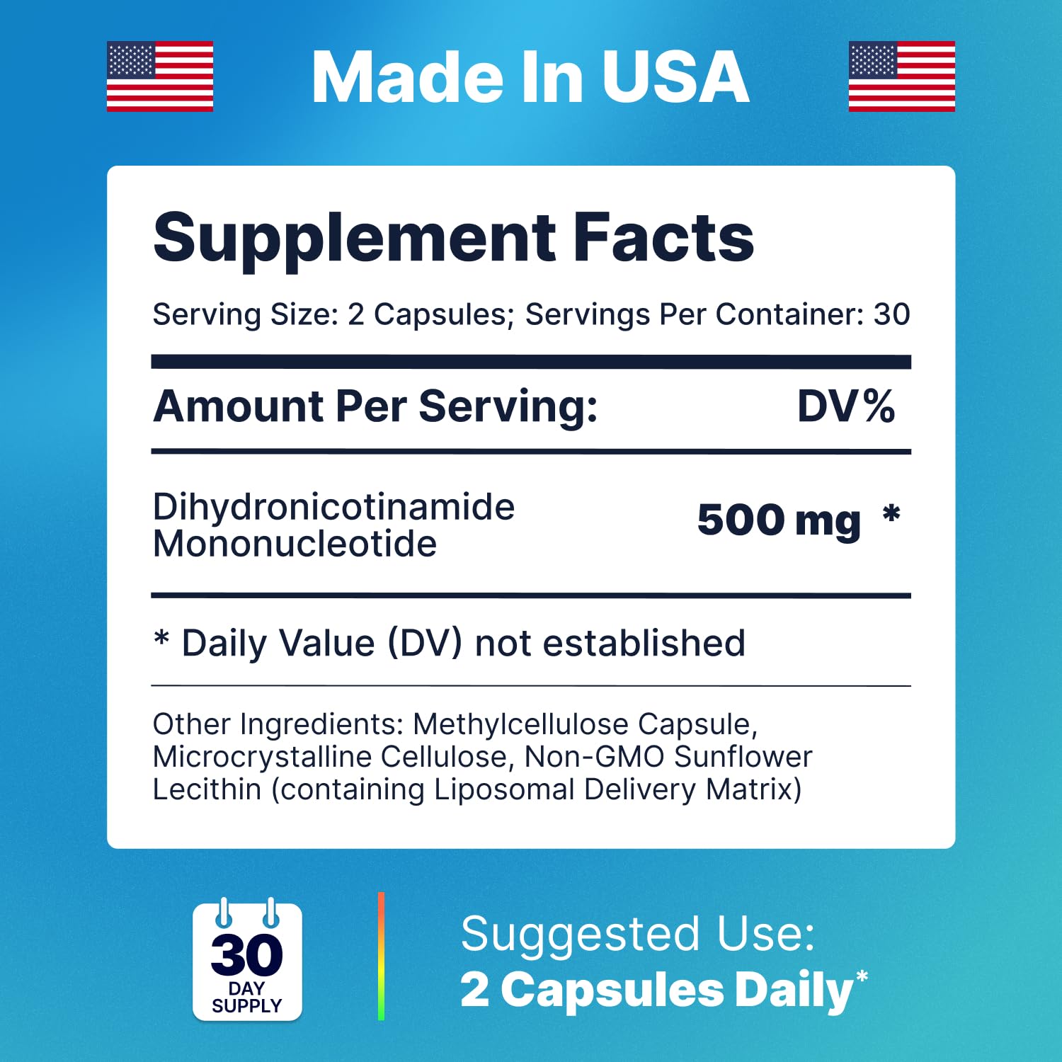 Liposomal NMNH 500 MG - NMN Supplement Alternative - NAD Supplements for Women & Men | Healthy Anti Aging - Cell Support for Energy, Focus & Skin - Advanced NAD+ Resveratrol 3-Party Tested | 1 Pack AdvantageNutra Au supplements