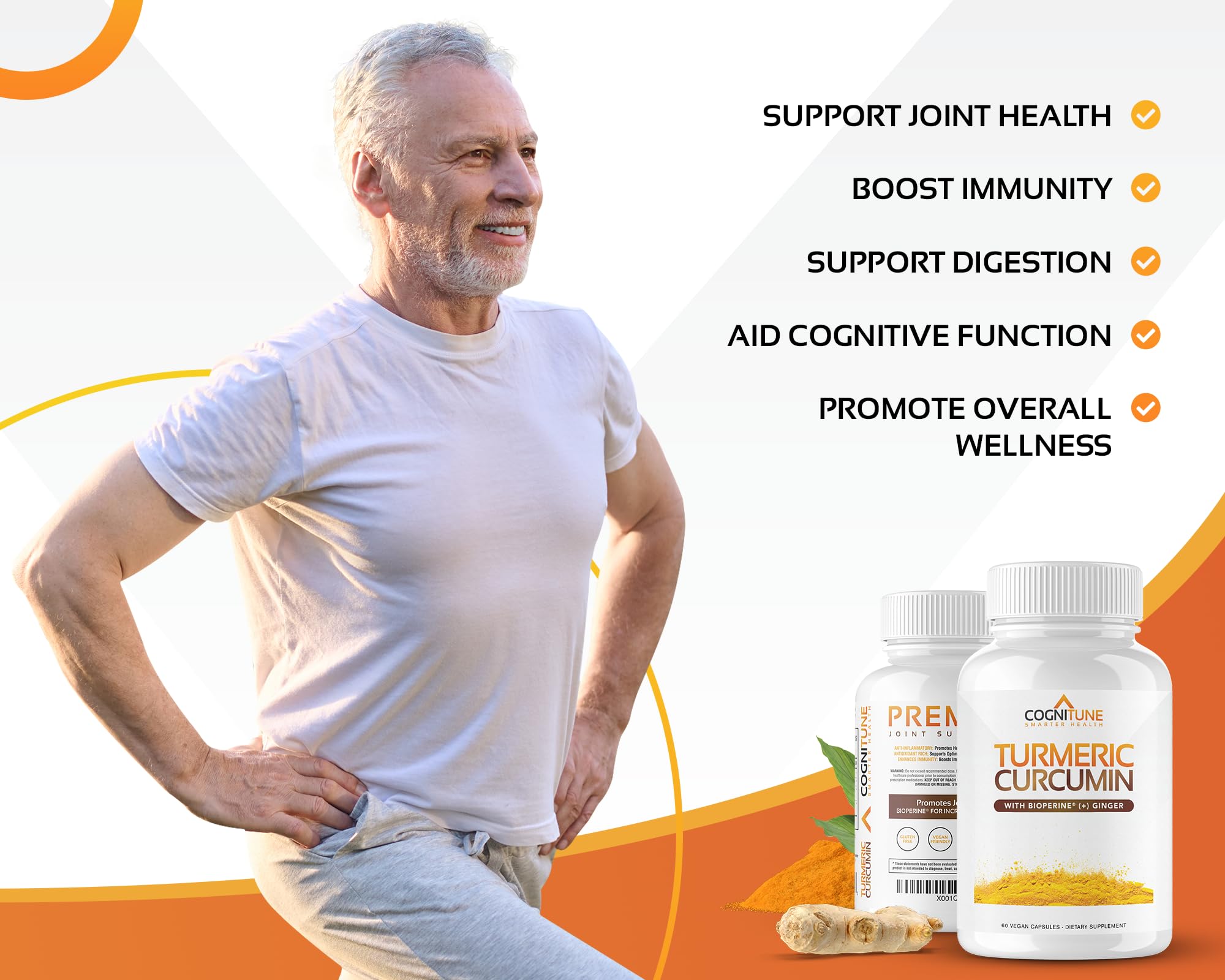 Organic Turmeric & Ginger Capsules - Turmeric Curcumin with Ginger & BioPerine, 95% Curcuminoids - Joint, Digestion, Immunity Support, Black Pepper Extract for Increased Absorption CogniTune Au supplements