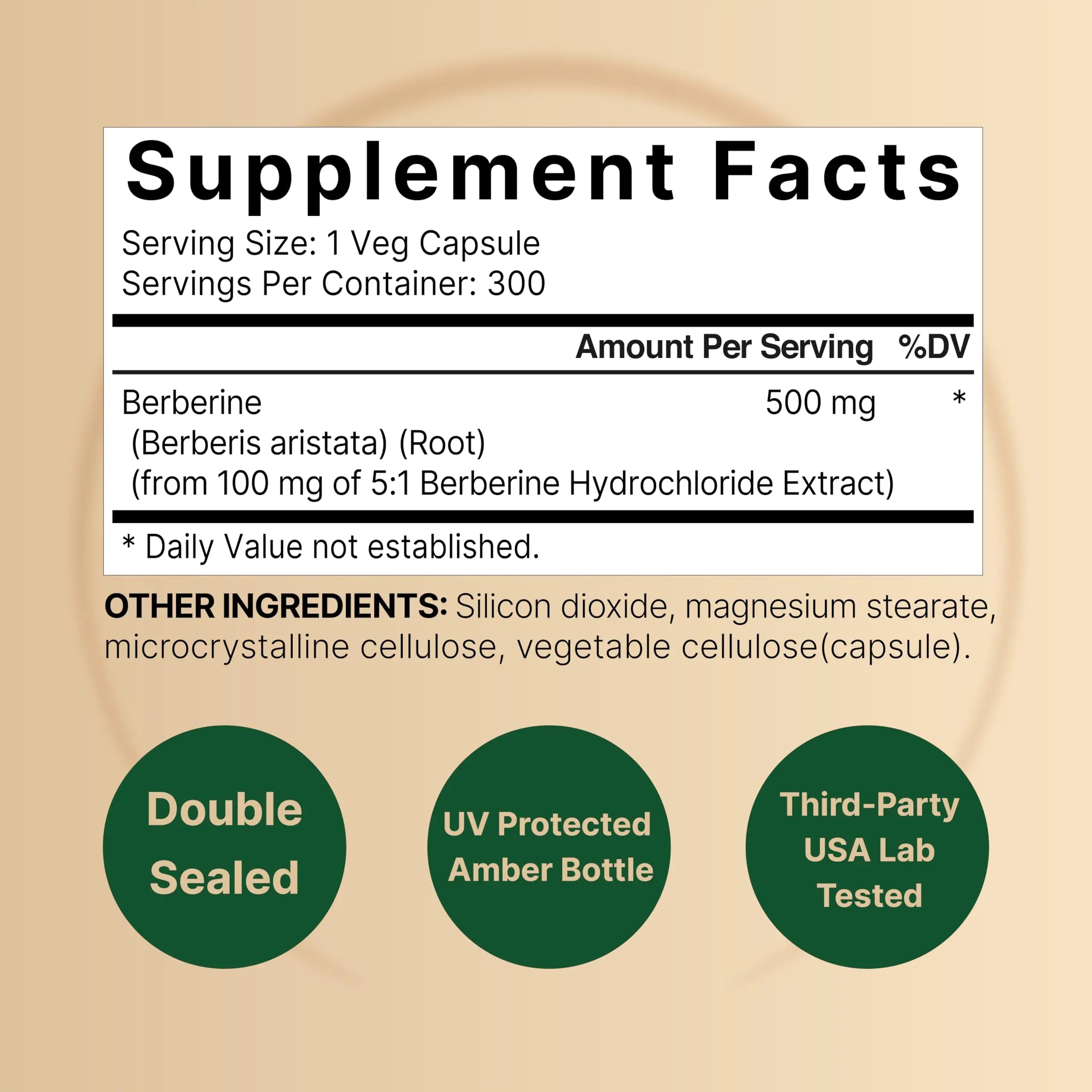 Berberine Supplement 500mg | 300 Veggie Capsules, 97% Pure Berberine HCL – 5:1 Root NatureBell Au supplements