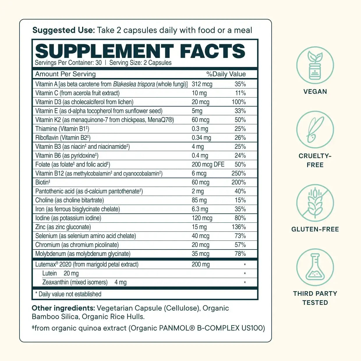Ora Organic Plant Based Multivitamin for Women and Men, Bluelight Protection - Brain, Eye, Energy, Immune, Skin, Hair, Heart Ora Organic Au supplements