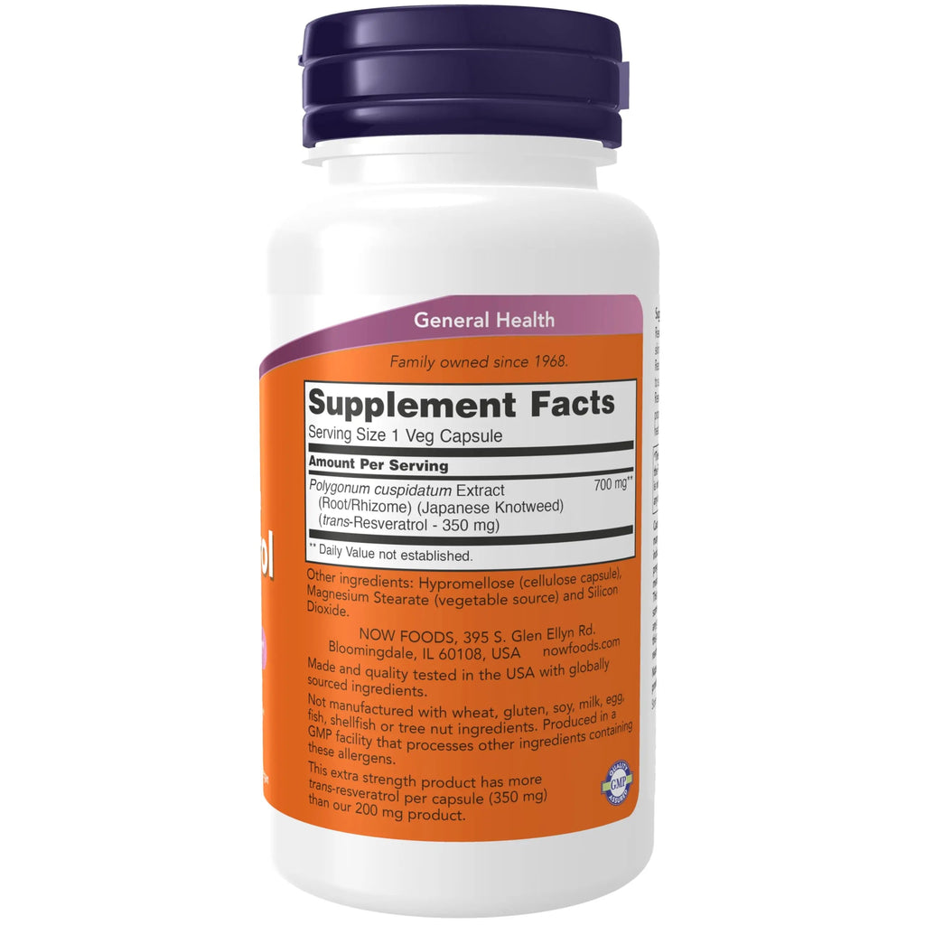 NOW Supplements, Extra Strength Resveratrol 350mg, Natural Trans Resveratrol from 700 mg NOW Au supplements
