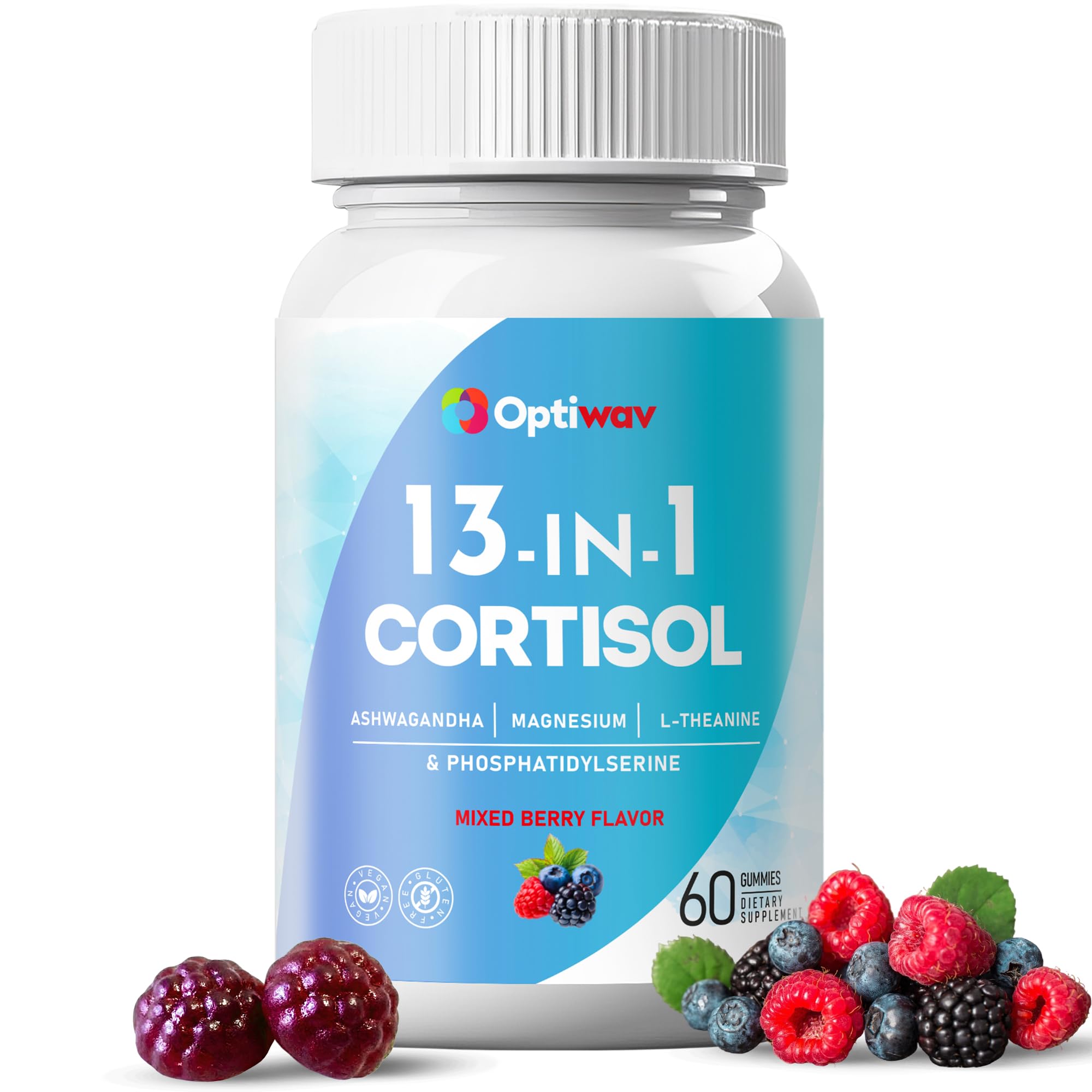 Optiwav Cortisol Reducer Gummies for Women Men - 13-in-1 Daily Cortisol Detox Manager Supports Stress Mood Balance Focus & Health Balance - Reduce High Cortisol with Ashwagandha Magnesium L-Theanine Optiwav Au supplements