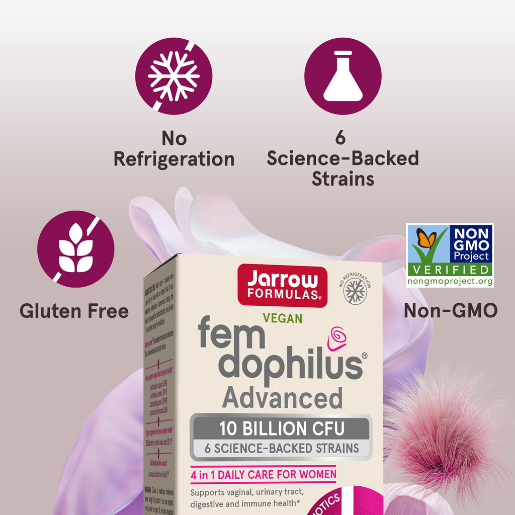 Jarrow Formulas Fem-Dophilus Advanced Vaginal & Digestive Probiotics 10 Billion CFU with 6 Science Backed Strains, for Vaginal, Urinary Tract