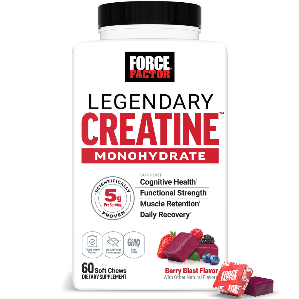 Force Factor Legendary Creatine Chews, 5g Creatine Monohydrate, Build Muscle, Improve Strength & Recovery, Support Memory & Cognitive Function, Sugar Free, Berry Blast, 60 Soft Chews Force Factor Au supplements
