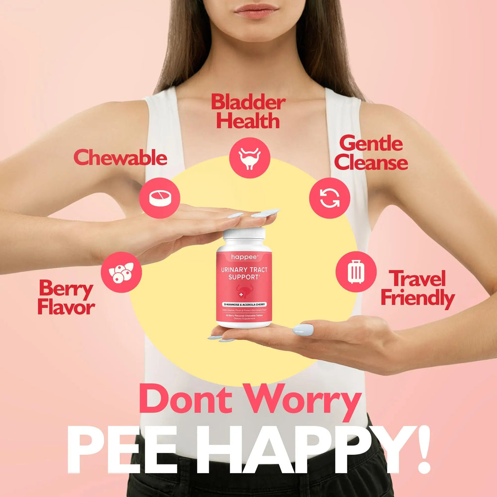 Happee Urinary Tract Health Supplement for Women & Men – Fast-Acting UTI Relief and Prevention, 500mg D-Mannose & Antioxidants, Supports Kidney and Bladder Health, Berry Flavor, 60 Chewables Happee Au supplements