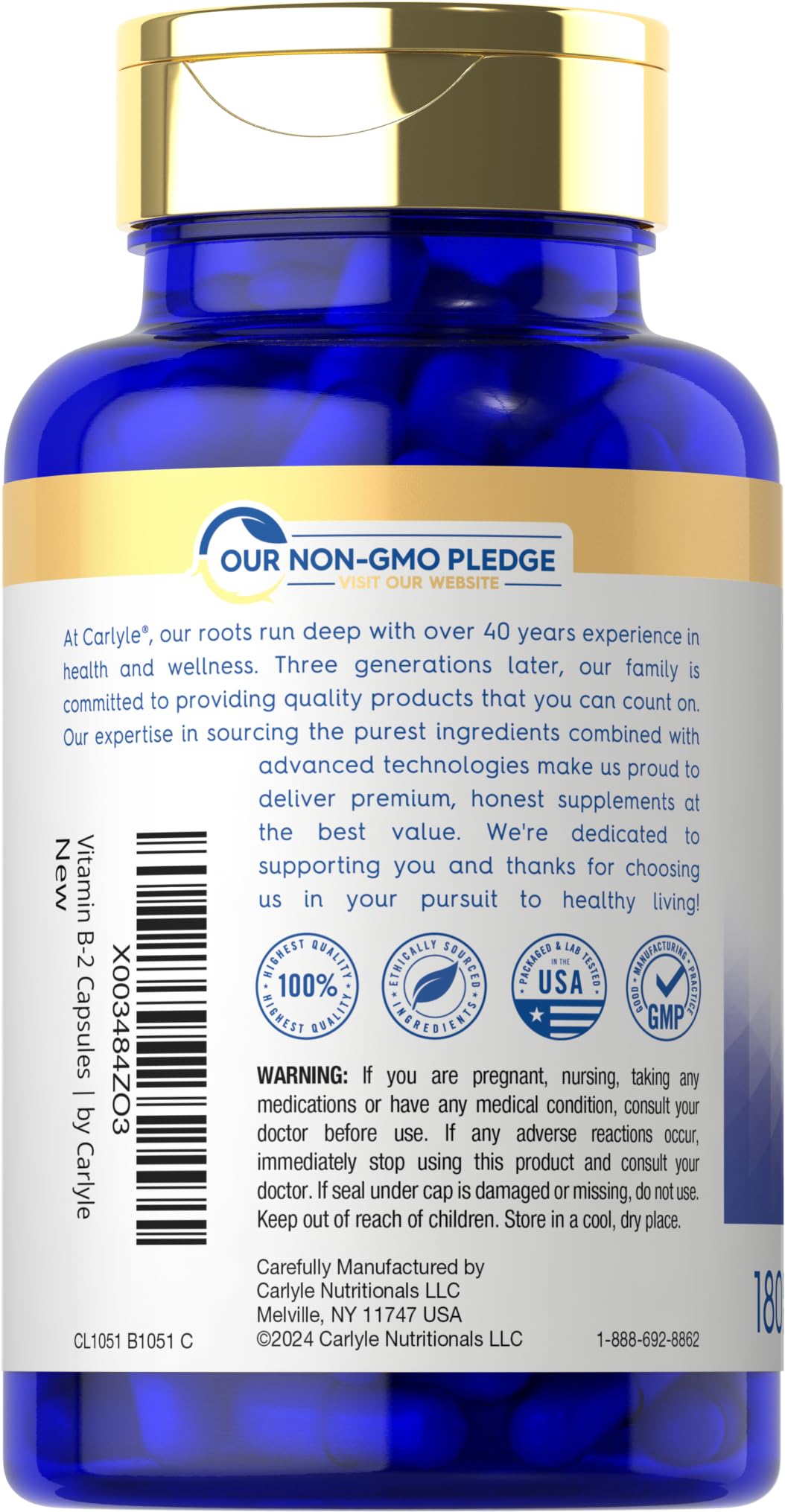 Carlyle Vitamin B-2 400mg | 180 Count | Non-GMO, Gluten Free Supplement | B2 Riboflavin