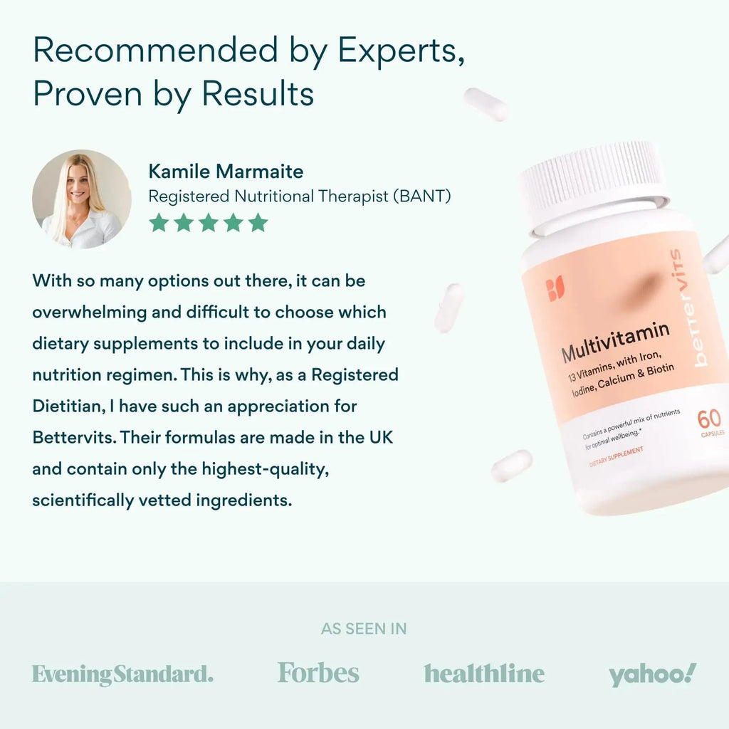 Bettervits Multivitamin for Women & Men | Womens Daily Multivitamin with 13 Essential Vitamins Iron, Iodine, Calcium and Biotin B BETTERVITS Au supplements