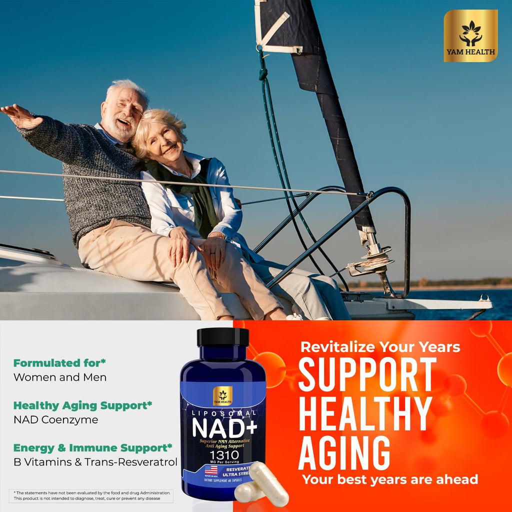 YAM Health Liposomal NAD Nicotinamide Riboside Equivalent with Trans-Resveratrol 300mg, Premium Halal NAD Supplement for Energy Metabolism, DNA Repair and Longevity, Vegan, Non-GMO (60 Count) YAM Health Au supplements