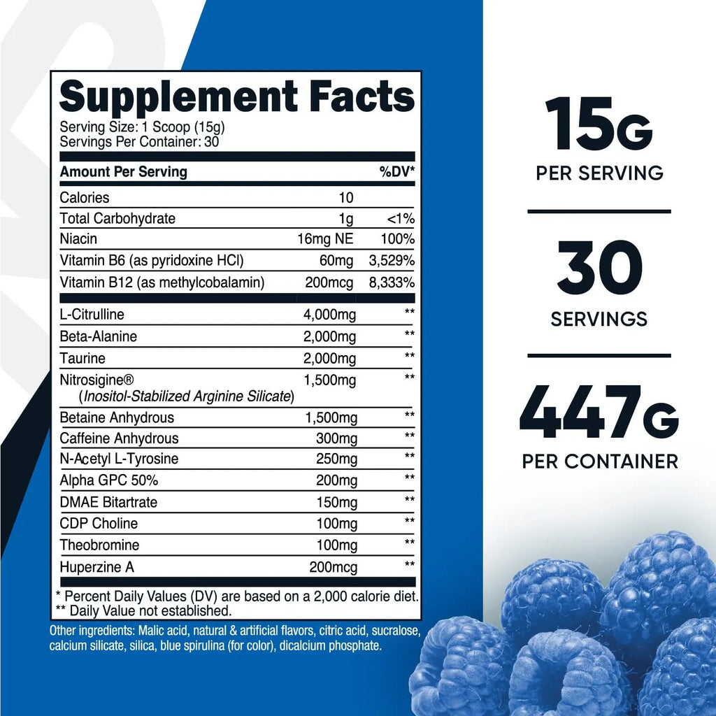 Nutricost Pre-X Xtreme Pre-Workout Powder Complex, Blue Raspberry, 30 Servings Nutricost Au supplements