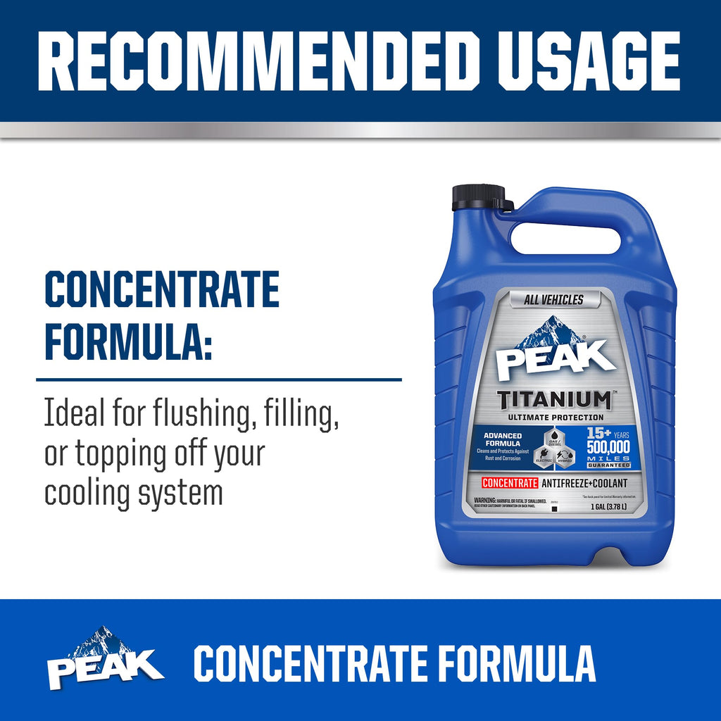 PEAK Titanium Concentrate Prediluted Antifreeze and Coolant for All Engine Cooling Systems, Long-Lasting Yellow Engine Coolant/Antifreeze for Lifetime Engine Protection in All Vehicles, 1 Gal. PEAK Au supplements