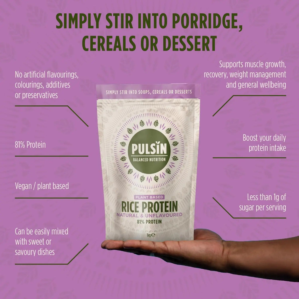 Pulsin - Natural & Unflavoured Vegan Rice Protein Powder - 1kg - 8.1g Protein, 0.4g Carbs, 43 Kcal Per Serving Pulsin Au supplements