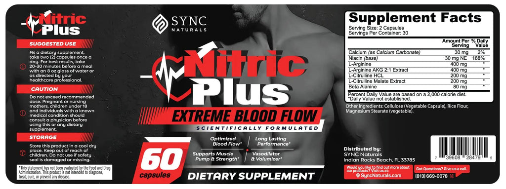 SYNC Naturals Nitric Plus- 800mg L Arginine- 400mg L Citrulline- Extra Strength Nitric SYNC Naturals Au supplements