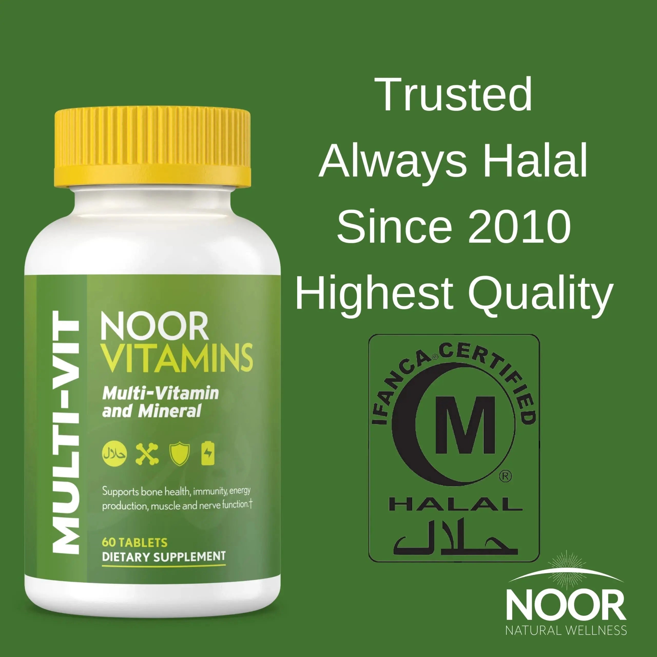 Noor Vitamins Halal Vitamins, Daily Multivitamin, Halal Vitamin for Women and Men, 30 Vitamins & Minerals, A, B12, C, Iron, Zinc to support general health Noor Vitamins Au supplements