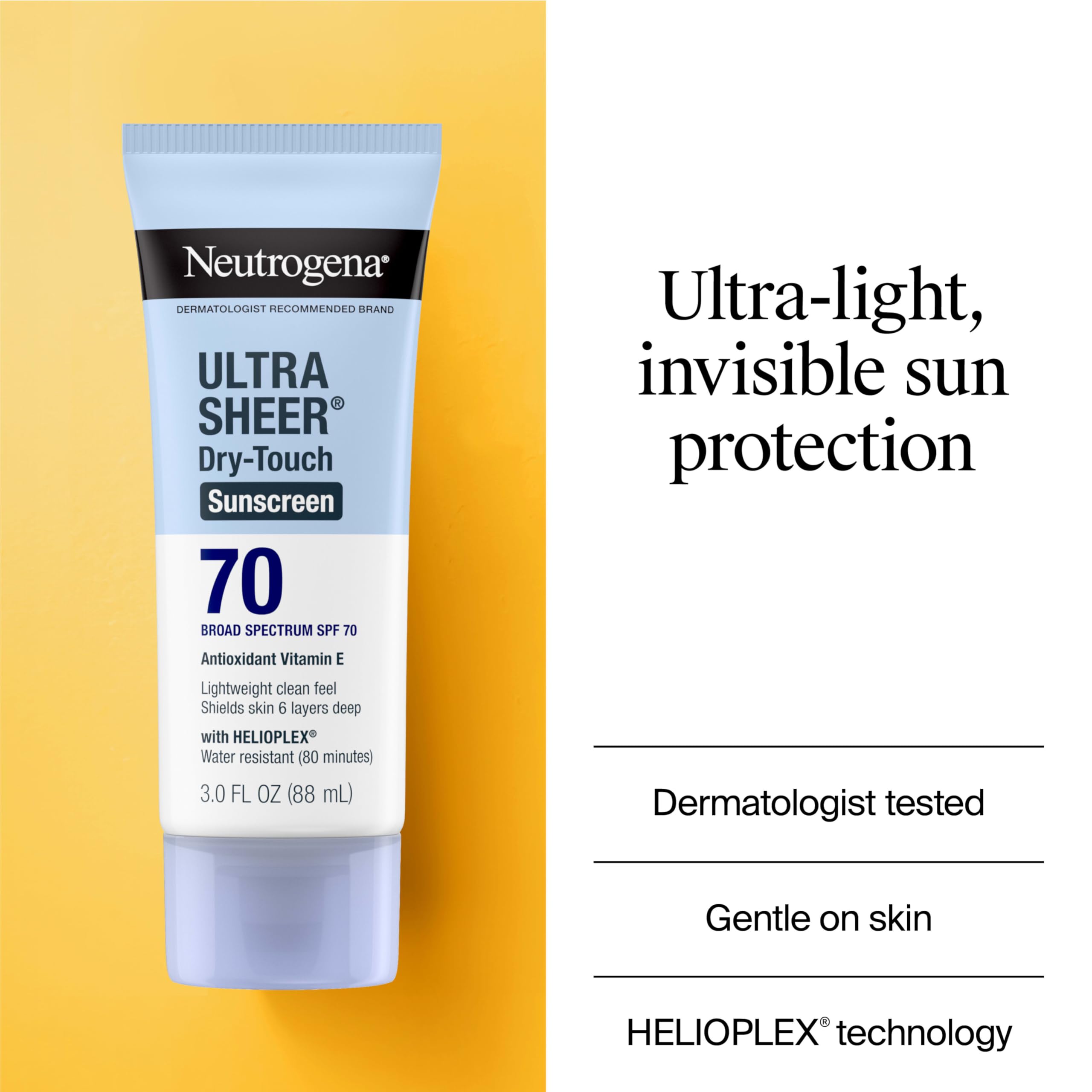Neutrogena Ultra Sheer Dry-Touch Sunscreen Lotion SPF 70, Broad Spectrum, Water Resistant 80 Min