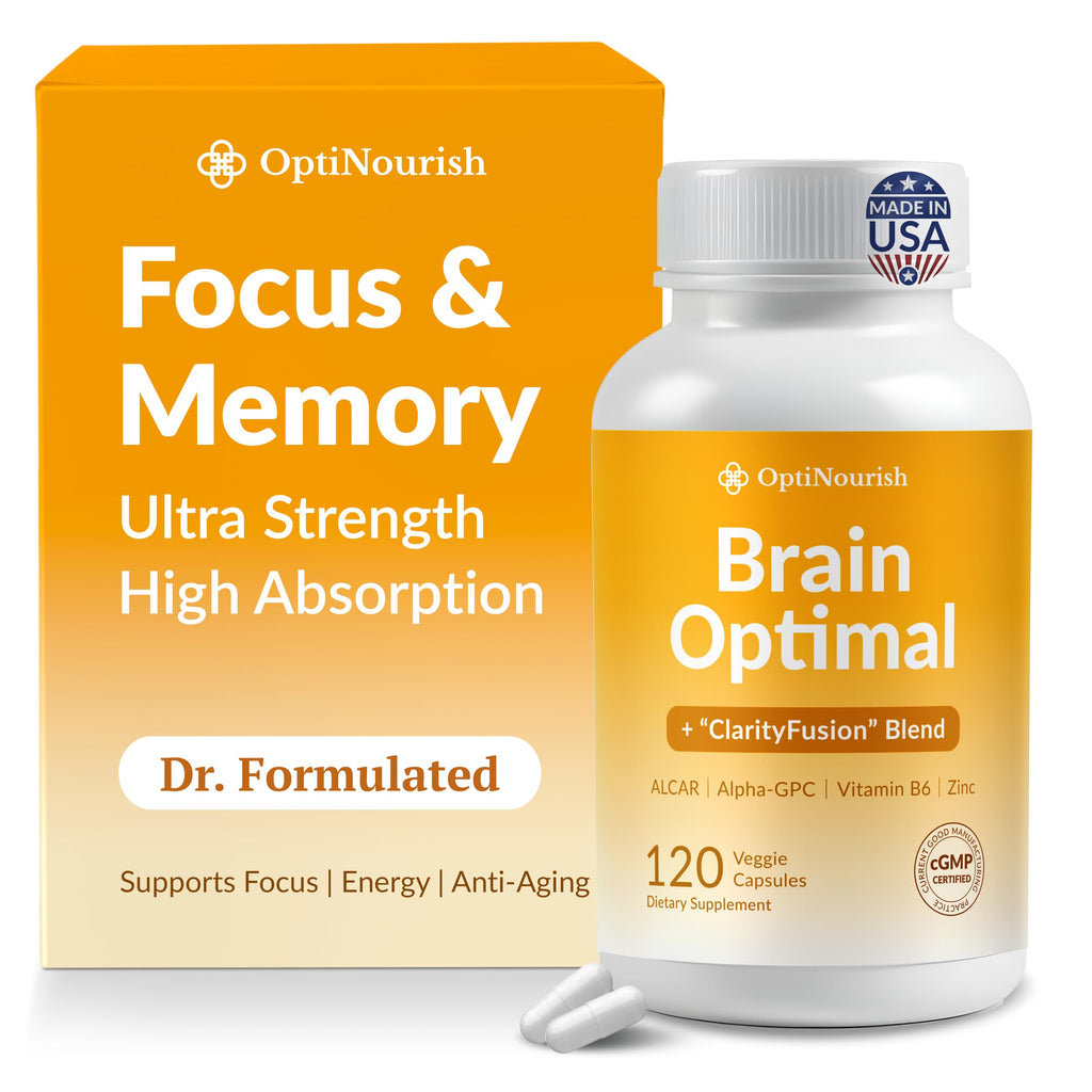 OPTINOURISH Brain Supplement for Memory and Focus, Nootropic for Adults, Fuel Brain Energy & Mental Clarity, Caffeine Free,Cognitive Support, Doctor-Formulated, Made in USA,cGMP,120 Caps OPTINOURISH Au supplements