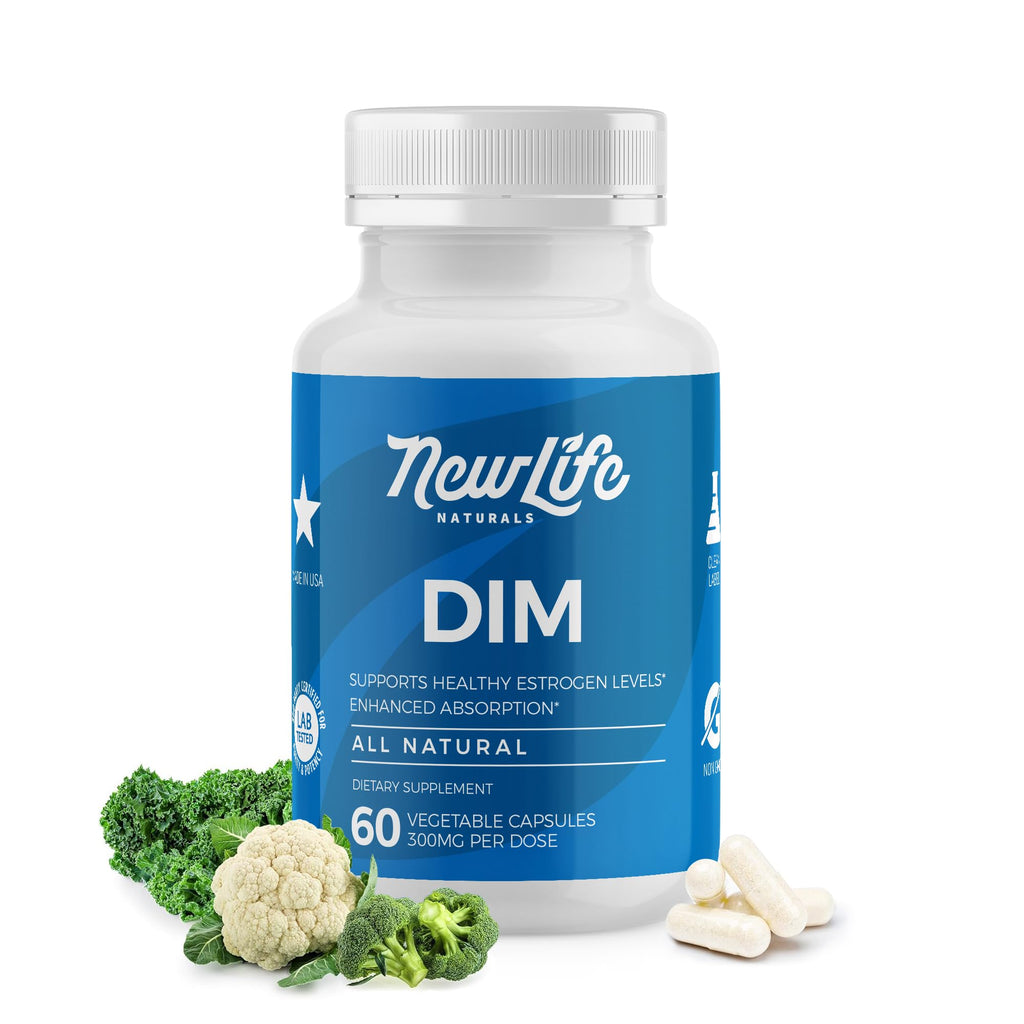 NewLife Naturals DIM Supplement 300mg for Women & Men - Hormonal Acne, Estrogen Balance Pills, Post Menopause Relief | Healthy Estrogen Level | Hormonal Balance - Bioperine | PCOS - 60 Day Supply NewLife Naturals Au supplements