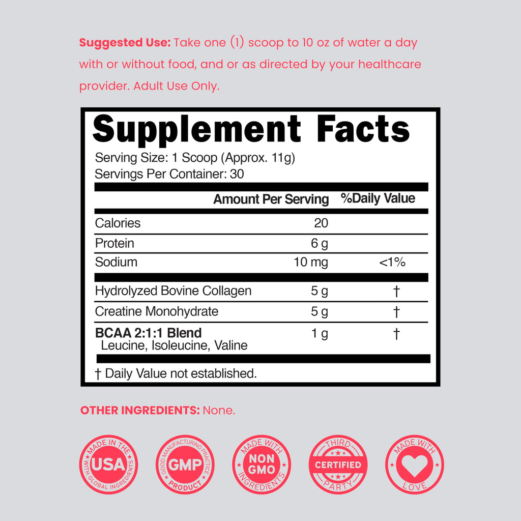 Creatine for Women | Creatine Monohydrate Powder 5G + 5000mg Collagen + 1000mg BCAA 2:1:1 Powder (30 Serving) Support Glutes, Lean Muscles, Recovery, Energy & Stamina Non-GMO, Gluten Free - USA Made DORADO NUTRITION Au supplements