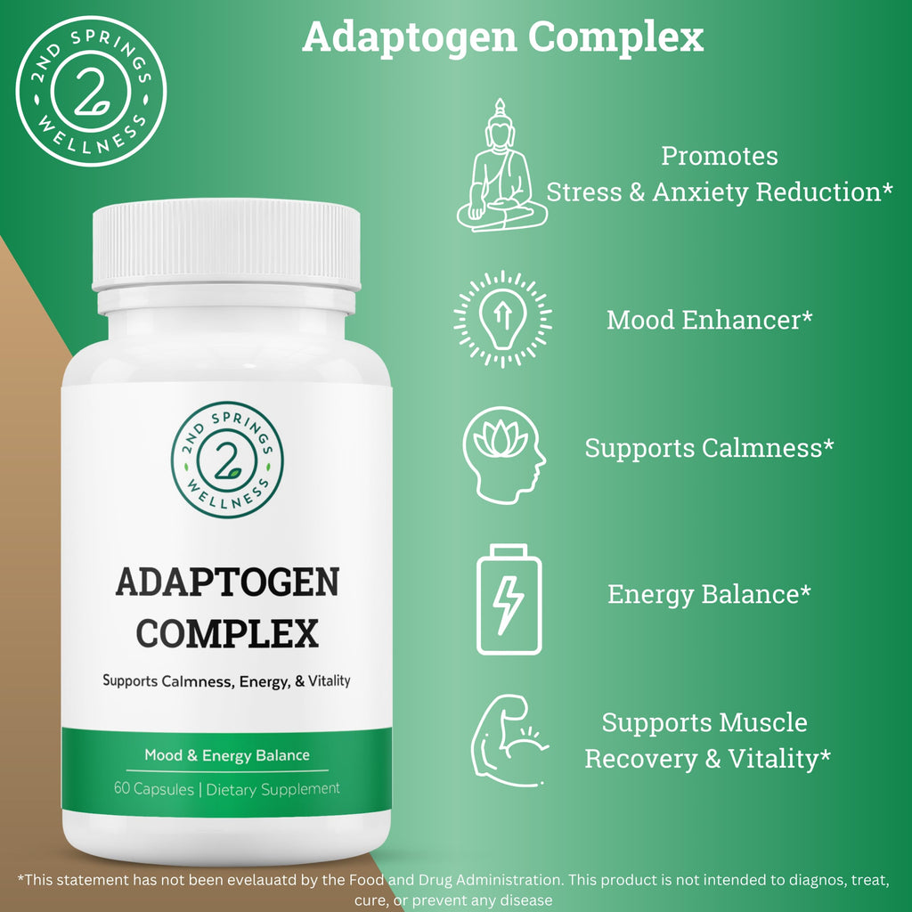 2nd Springs Adaptogen Complex Calmness, Energy and Vitality Booster - Ashwagandha, Schisandra, Astragalus, Ginseng, Rhodiola, and More - Adrenal Support Supplements - 60 Ct 2nd Springs Au supplements