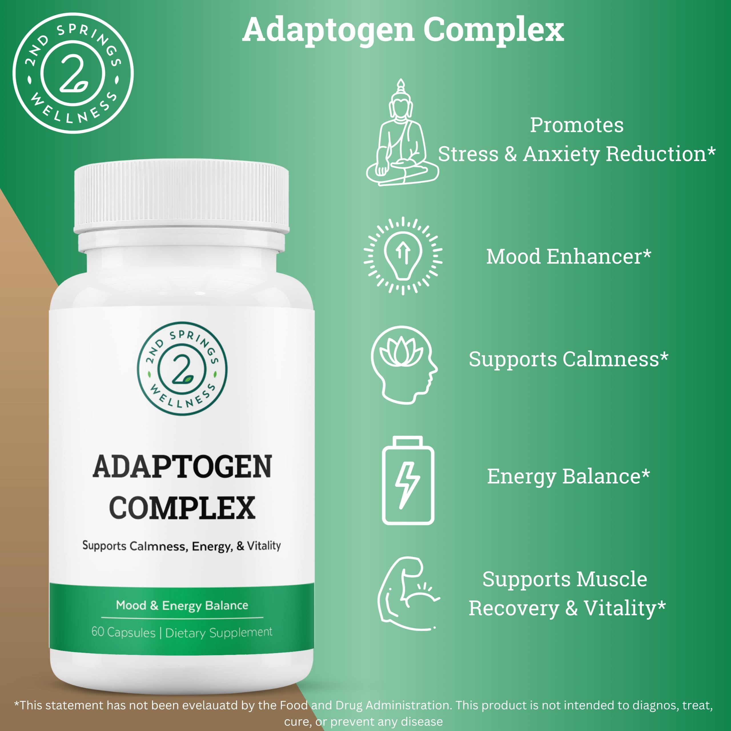 2nd Springs Adaptogen Complex Calmness, Energy and Vitality Booster - Ashwagandha, Schisandra, Astragalus, Ginseng, Rhodiola, and More - Adrenal Support Supplements - 60 Ct 2nd Springs Au supplements