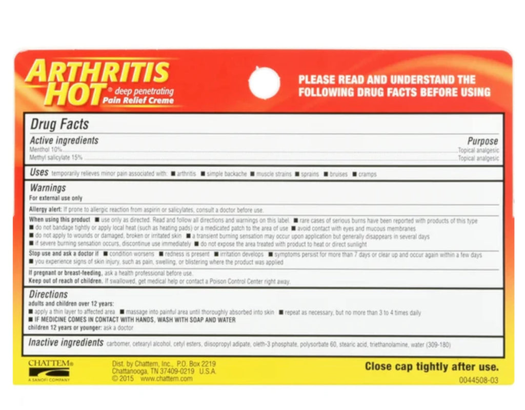 Arthritis Hot Pain Relief Creme 3 oz (Pack of 2) Chattem Au supplements