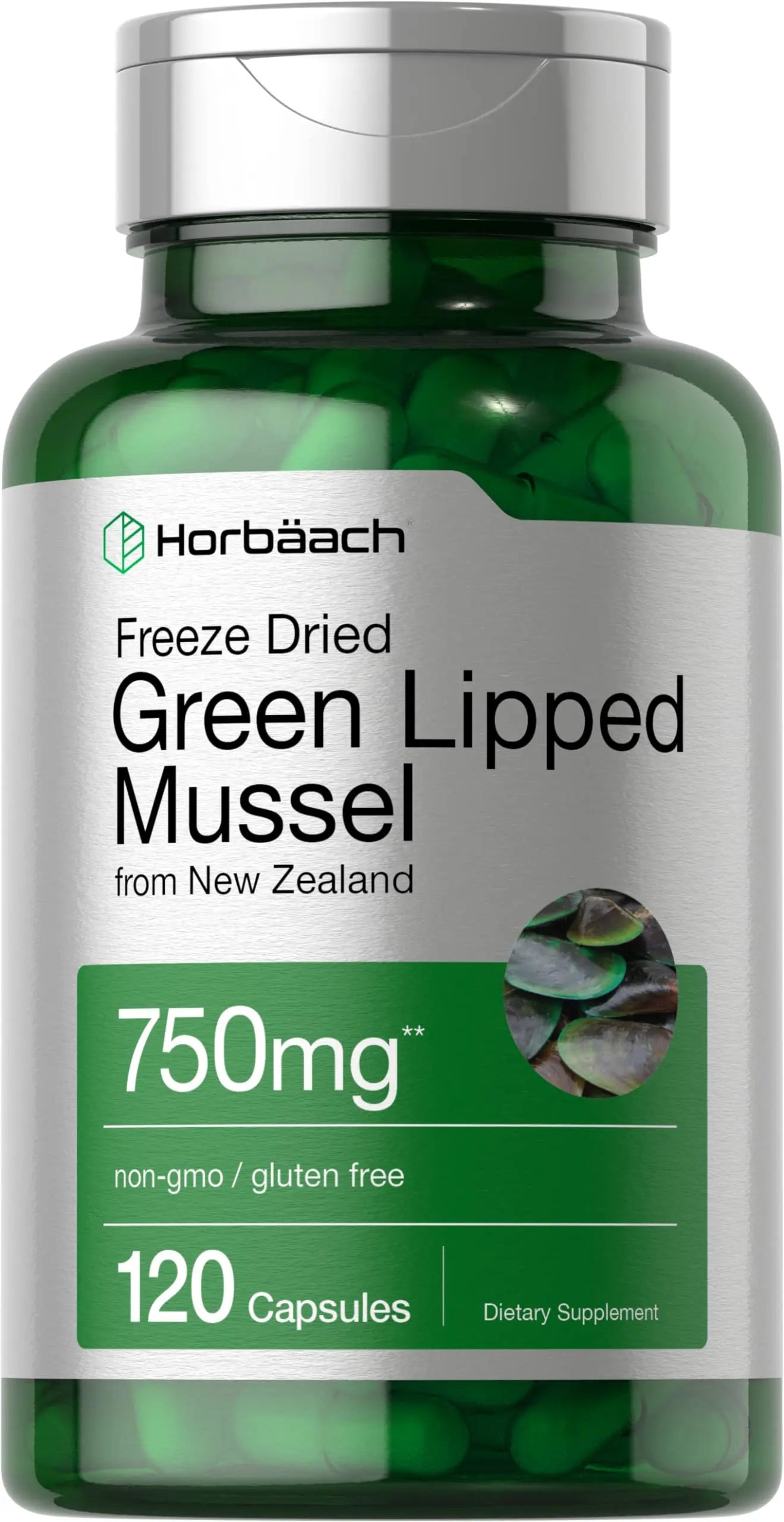 Green Lipped Mussel | 750 mg | 120 Capsules | from New Zealand | Premium Freeze Dried Horbäach Au supplements