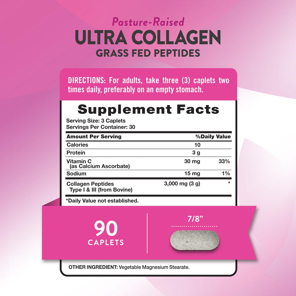 Nature's Truth Collagen Peptides | 90 Caplets | Type 1 and 3 with Vitamin C | Grass Fed, Non-GMO & Gluten Free Supplement