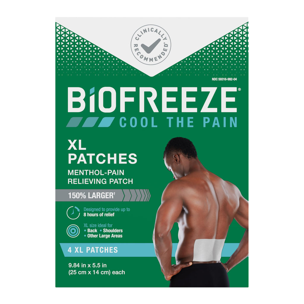Biofreeze XL Pain Relief Patches, Menthol Pain Patches for Lower Back, Neck, Knee, & Shoulder, Comfortable & Flexible Fabric Stays in Place, 4 ct Biofreeze Au supplements